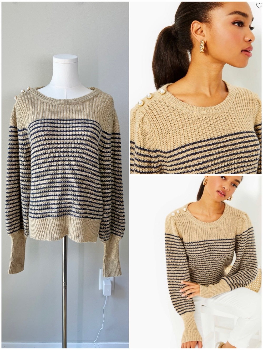 Lilly Pulitzer Striped Sand Bar Sparkle Metallic Finney Sweater Preppy Vacation